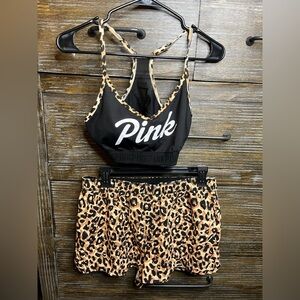 ❤️PINK Victoria's Secret Black and Leopard Print Pajama Set